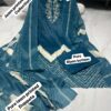 Teal Blue Pure Jam Cotton Dress Material with Karachi Print Neck Lace Border & Fancy Printed Dupatta