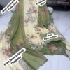 Cream and Green Pure Jam Cotton Dress Material with Karachi Print Neck Lace Border & Fancy Printed Dupatta