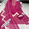 Rani Pink Pure Jam Cotton Dress Material with Karachi Print Neck Lace Border & Fancy Printed Dupatta