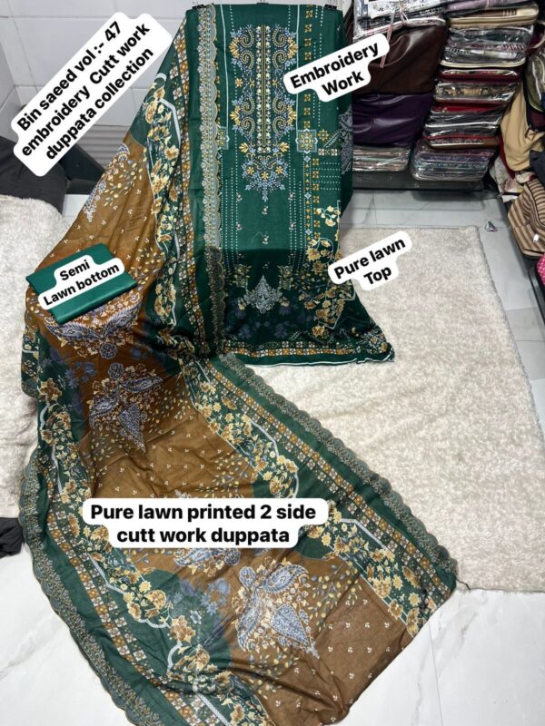 Green Elegant Embroidered Lawn Suit with Cotton Dupatta