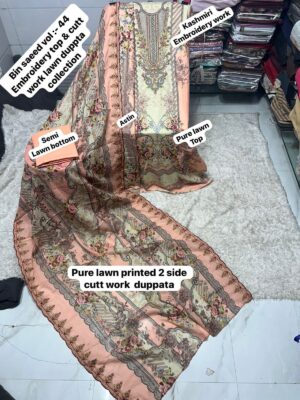 Peach Elegant Embroidered Lawn Suit with Cotton Dupatta