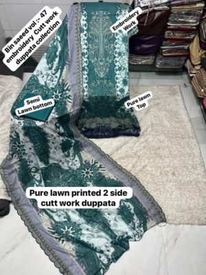 Teal Green  Elegant Embroidered Lawn Suit with Cotton Dupatta