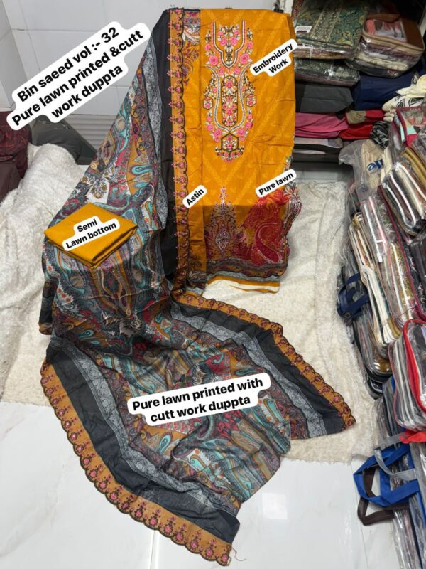 Mustard Yellow Elegant Embroidered Lawn Suit with Cotton Dupatta