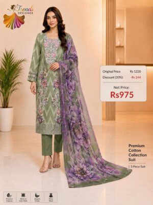 Green Concept Cotton Patch Work Dress Material with Printed Chiffon Dupatta