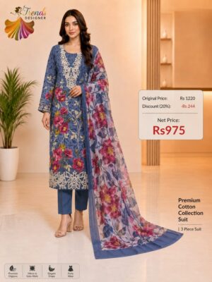 Blue Concept Cotton Patch Work Dress Material with Printed Chiffon Dupatta