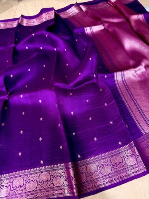 Navy Blue Exclusive Kora Banarasi Silk Saree with Kalakari Maheen Work & Rich Designer Pallu