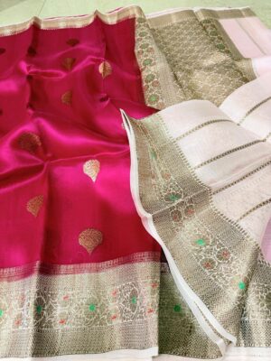 Red with Gold Exclusive Kora Banarasi Silk Saree with Kalakari Maheen Work & Rich Designer Pallu