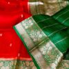 Red with Green Exclusive Kora Banarasi Silk Saree with Kalakari Maheen Work & Rich Designer Pallu