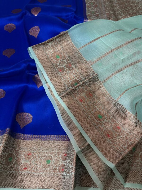 Royal Blue Exclusive Kora Banarasi Silk Saree with Kalakari Maheen Work & Rich Designer Pallu