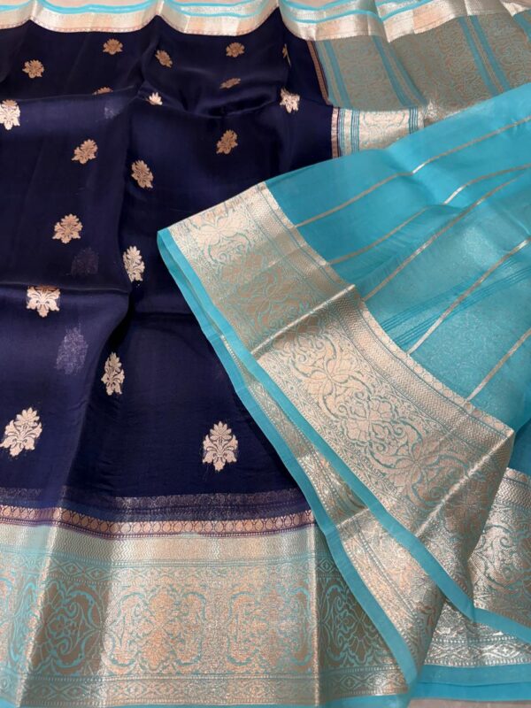 Navy Blue Exclusive Kora Banarasi Silk Saree with Kalakari Maheen Work & Rich Designer Pallu