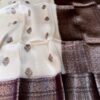Cream with Wine Exclusive Kora Banarasi Silk Saree with Kalakari Maheen Work & Rich Designer Pallu