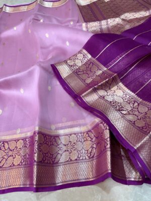 Purple Exclusive Kora Banarasi Silk Saree with Kalakari Maheen Work & Rich Designer Pallu