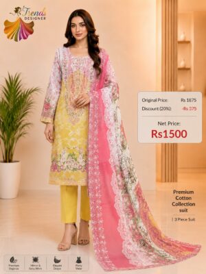 Mustard Yellow Embroidered Lawn Suit with Cotton Dupatta & Trouser