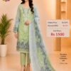 Green Embroidered Lawn Suit with Cotton Dupatta & Trouser
