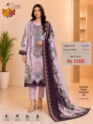 Pink Embroidered Lawn Suit with Cotton Dupatta & Trouser
