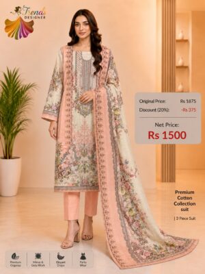 Peach Embroidered Lawn Suit with Cotton Dupatta & Trouser