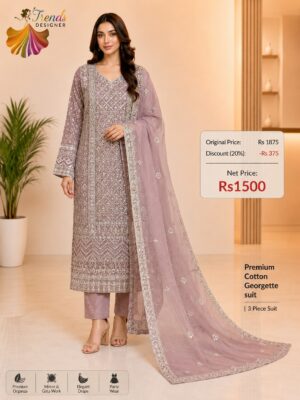 Onion Pink Designer Cotton, Georgette & Organza Suit Set – Elegant Party Wear Collection