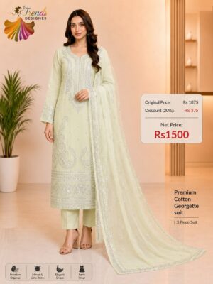 Mint Green Designer Cotton, Georgette & Organza Suit Set – Elegant Party Wear Collection