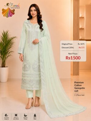 Pista Green Designer Cotton, Georgette & Organza Suit Set – Elegant Party Wear Collection