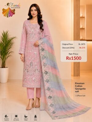 Pastel Pink Designer Cotton, Georgette & Organza Suit Set – Elegant Party Wear Collection