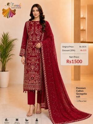 Maroon Designer Cotton, Georgette & Organza Suit Set – Elegant Party Wear Collection