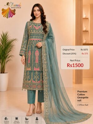 Teal Green Designer Cotton, Georgette & Organza Suit Set – Elegant Party Wear Collection