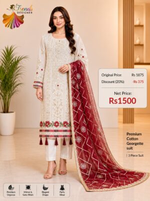 Cream Designer Cotton, Georgette & Organza Suit Set – Elegant Party Wear Collection