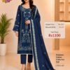 Navy Blue Ready-Made Printed Cotton Suit Set with Cotton Dupatta