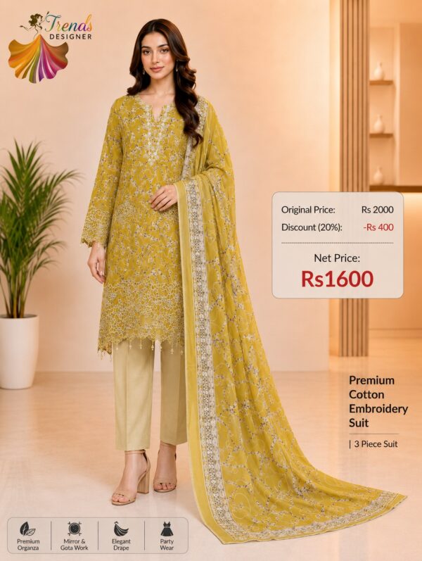 Mustard Yellow Premium Heavy Rayon Printed Suit Set with Muslin Dupatta