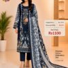 Navy Blue Embroidered Cotton Suit with Digital Dupatta