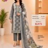 Grey Pure Jam Cotton Karachi Print Suit with Cotton Dupatta & Rayon Bottom