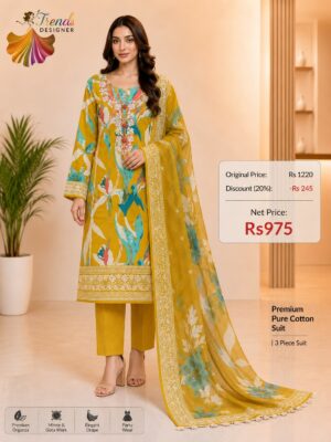 Multicolor Pure Jam Cotton Karachi Print Suit with Cotton Dupatta & Rayon Bottom