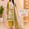 Yellow with White Pure Jam Cotton Karachi Print Suit with Cotton Dupatta & Rayon Bottom