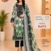 Green and White Pure Jam Cotton Karachi Print Suit with Cotton Dupatta & Rayon Bottom