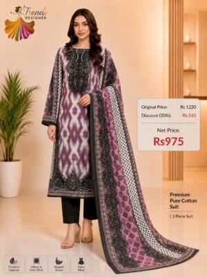 Rani Pink Pure Jam Cotton Karachi Print Suit with Cotton Dupatta & Rayon Bottom