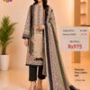 Cream and Black Pure Jam Cotton Karachi Print Suit with Cotton Dupatta & Rayon Bottom