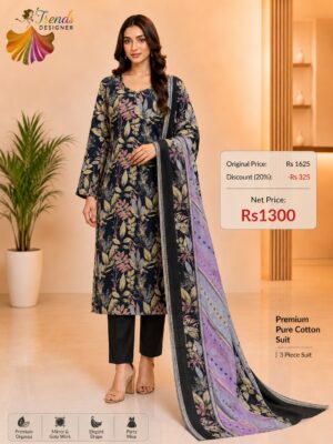 Black Ready-Made Jaam Cotton Embroidered Suit Set with Printed Dupatta