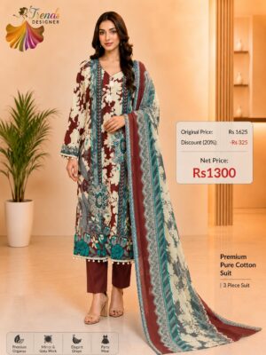 Maroon with Cream Ready-Made Jaam Cotton Embroidered Suit Set with Printed Dupatta