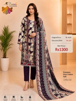 Black with Cream and Orange Ready-Made Jaam Cotton Embroidered Suit Set with Printed Dupatta