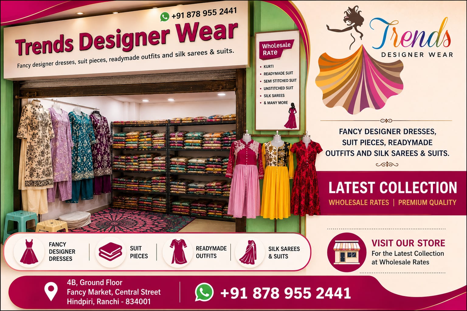 Trends Designer Wear – 4B Fancy Market, Hindpiri, Ranchi | Wholesale ethnic wear, sarees, suits