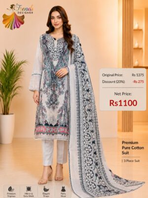 Slate Grey Ready-Made Printed Cotton Suit Set with Dupatta