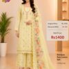 Light Yellow Pakistani Style Embroidered Cotton Dress with Embroidered Dupatta
