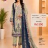 Green and Navy Blue Cotton Embroidered Suit Set with Digital Cotton Dupatta