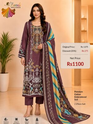 Maroon Cotton Embroidered Suit Set with Digital Cotton Dupatta