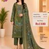 Green Cotton Embroidered Suit Set with Digital Cotton Dupatta