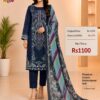 Navy Blue Cotton Embroidered Suit Set with Digital Cotton Dupatta