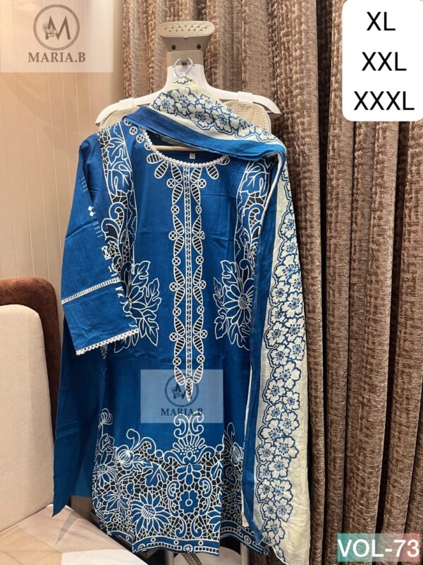 Navy Blue Readymade Printed Cotton Suit Set with Cotton Dupatta