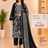 Black Readymade Printed Cotton Suit Set with Cotton Dupatta