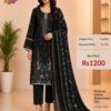 Black Readymade Printed Cotton Suit Set with Cotton Dupatta