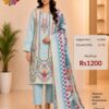 Aqua Blue Readymade Printed Cotton Suit Set with Cotton Dupatta